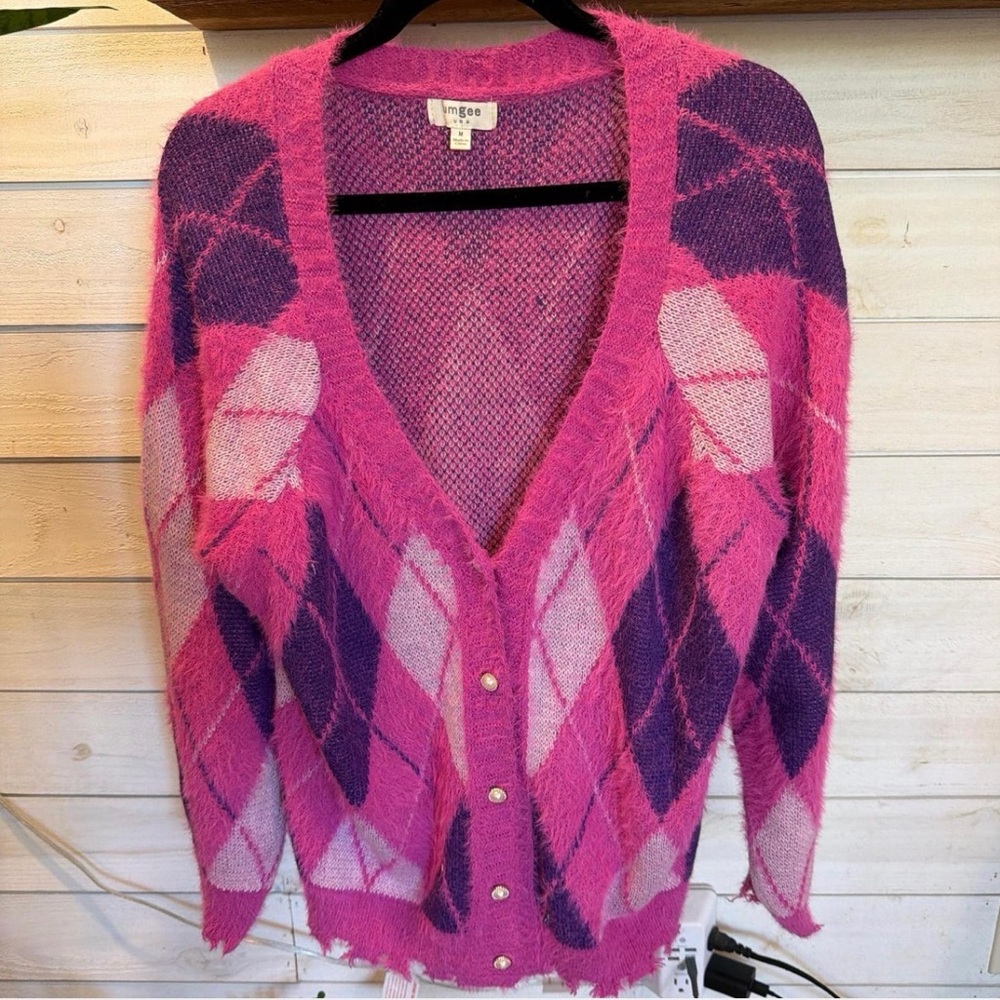 Umgee Pink and Purple Argyle Cardigan